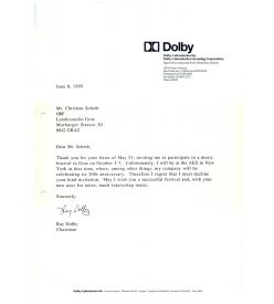 Ray Dolby Antwortbrief